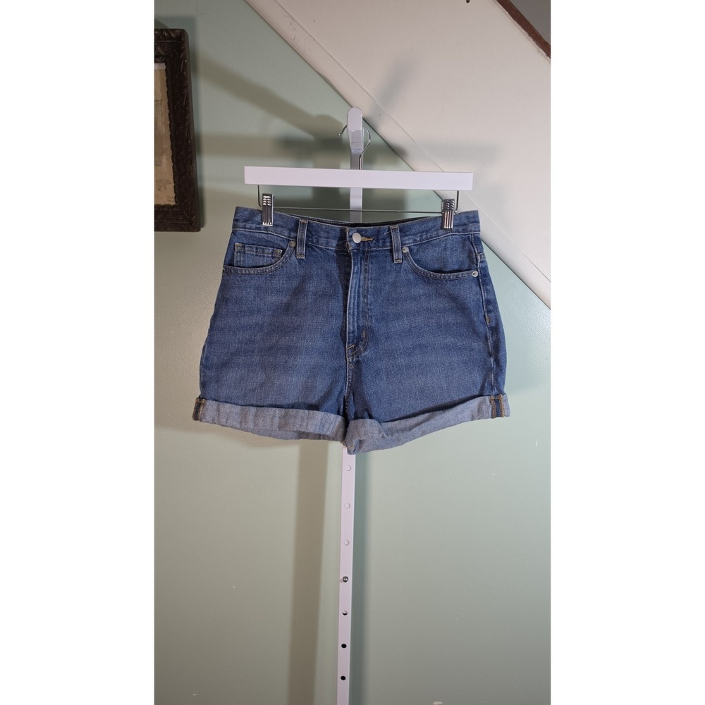BDG Urban Outfitters Mom High Rise Denim Shorts Blue Wash Rolled Cuff Hem Sze 30